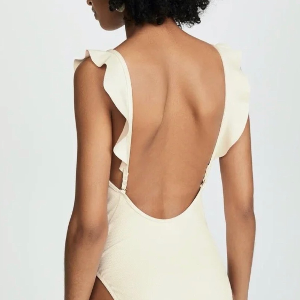 Madewell Cream Second Wave Ribbed Ruffle-strap One-Piece - Picture 3 of 9